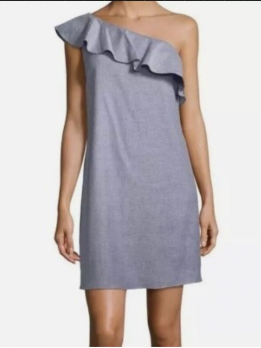 Theory Alexandra Linen Blend Dress 00 Blue One Shoulder Ruffle Mini Short